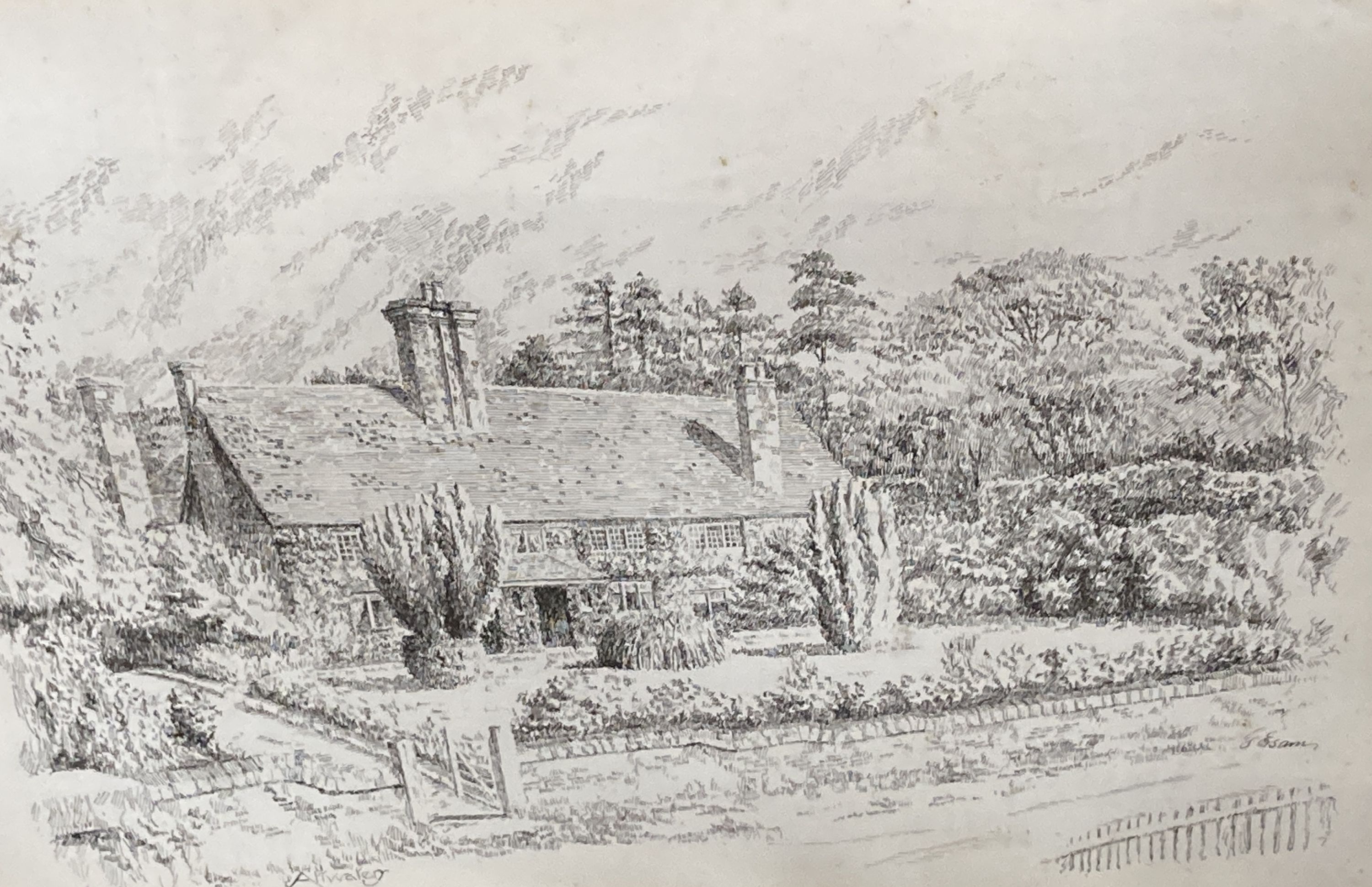 F. Esam c.1900, 5 pen and ink drawings: Highgate, Hawkhurst; Attwater; The Queens Hotel, Hawkhurst; St Lawrence Church, Hawkhurst and